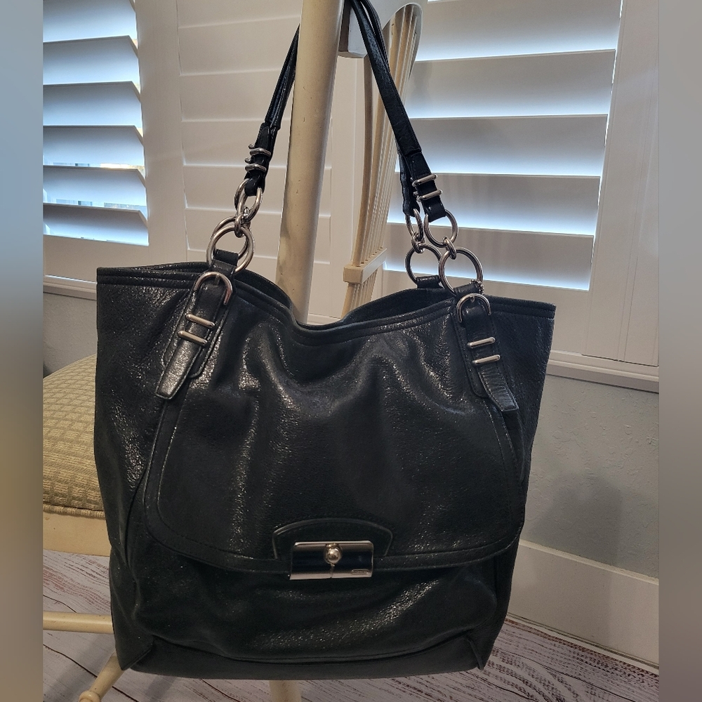 Coach Kristin Pinnacle Leather NS Tote Bag F19385 Black Shimmer Large Slouchy